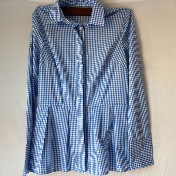 eShakti Blue White Gingham, Long-sleeve Button-up Shirt, Size XS - Picture 5 of 9